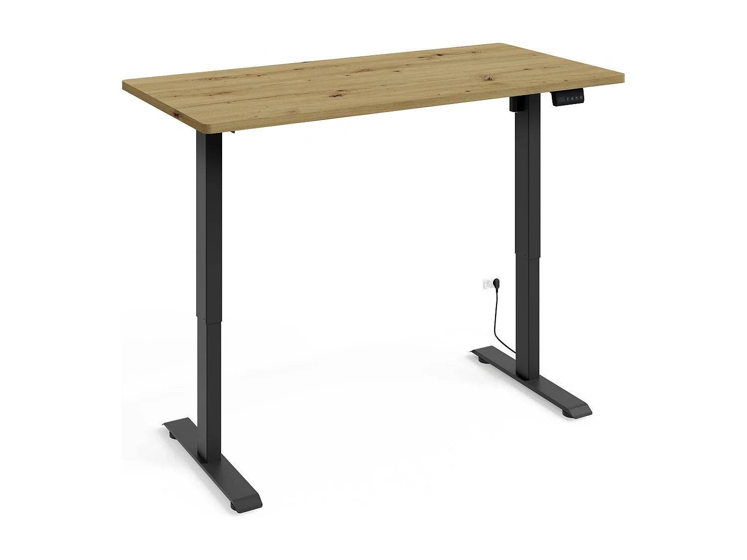Bureau réglable en hauteur électrique 120x65x2,5cm noir/Chêne Artisan