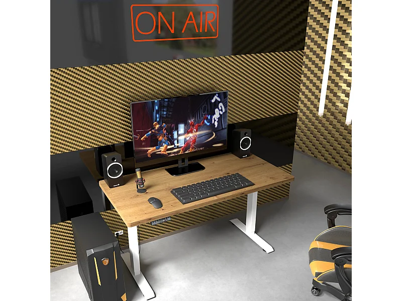 Elektrisch verstelbaar bureau 140x70 wit/artisan