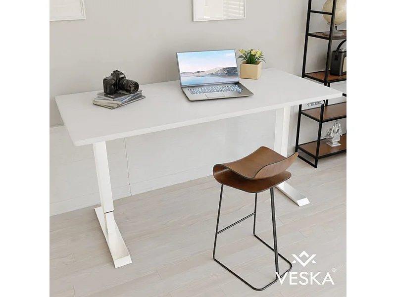 Bureau assis debout électrique 140*70 cm - Plateau Blanc / Pieds couleur au choix