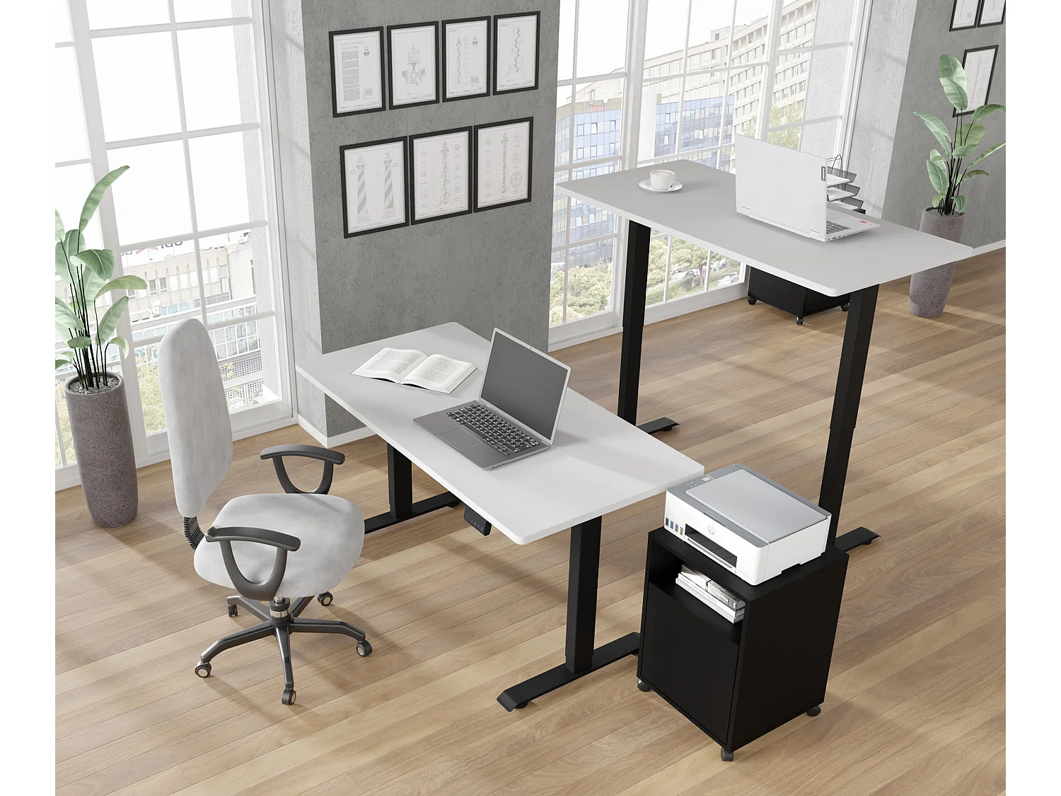 Bureau réglable en hauteur électrique 120x65x2,5cm noir/blanc mat