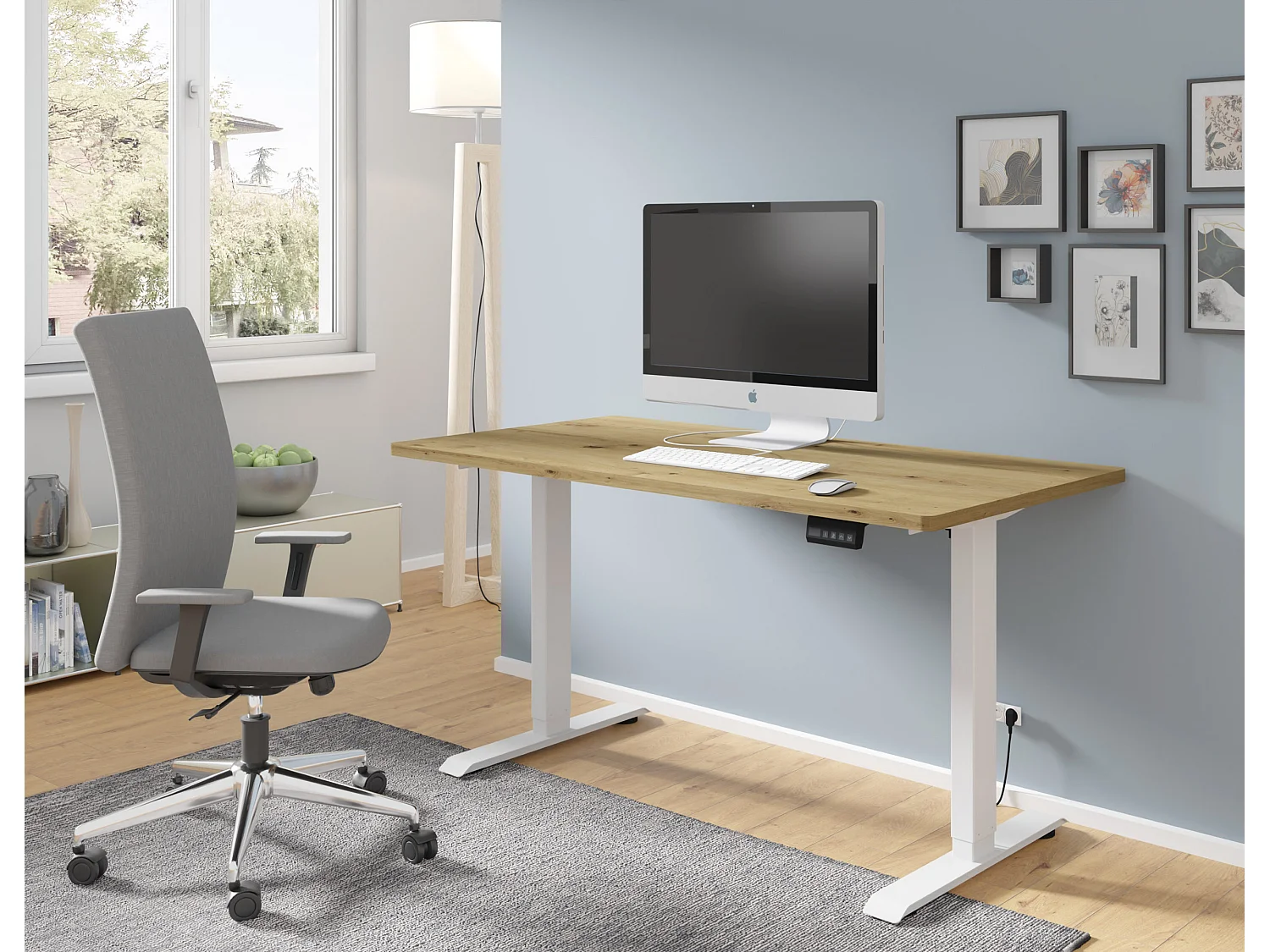 Elektrisch verstelbaar bureau 120x65 wit/artisan eik