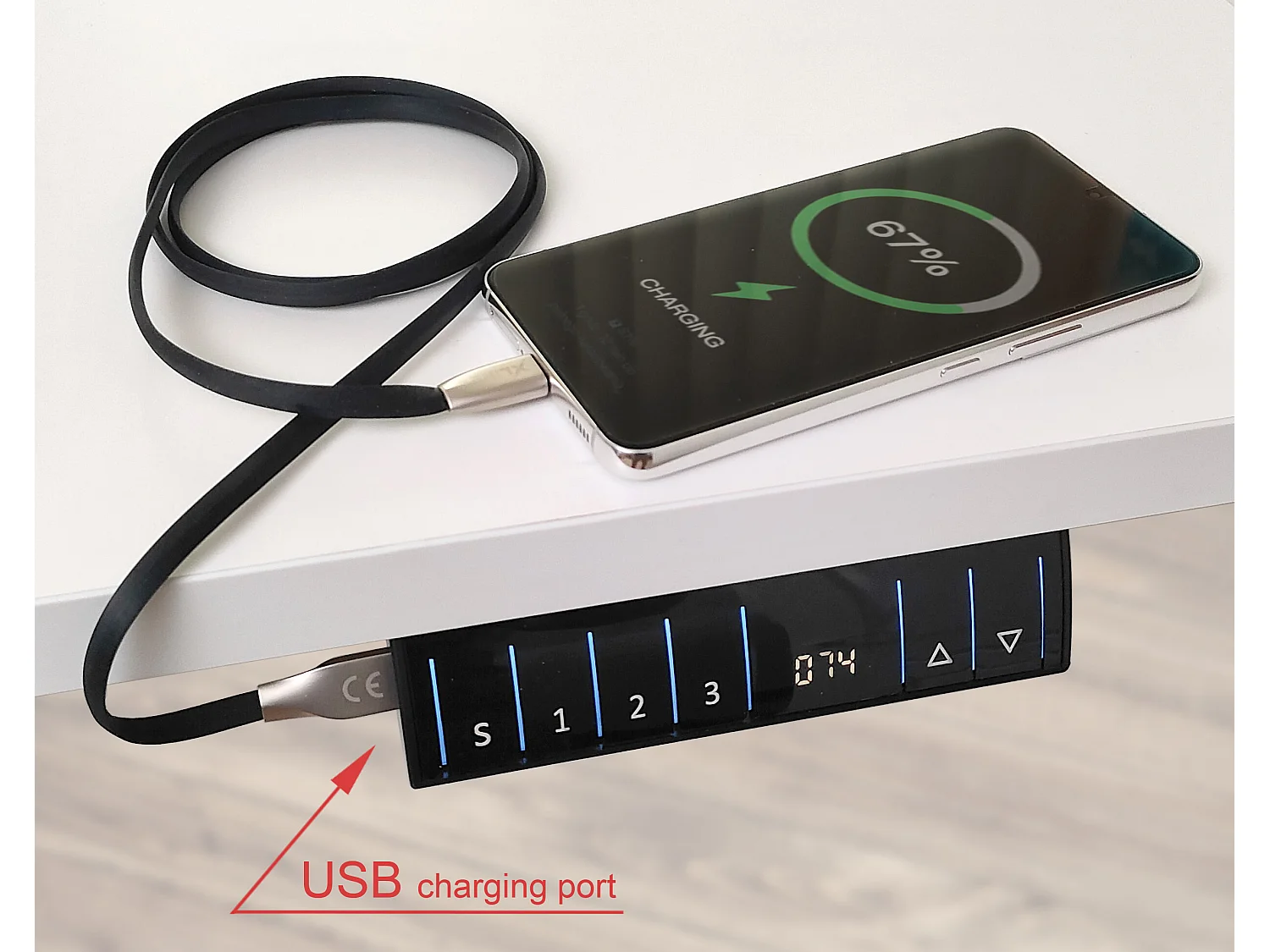 Bureau réglable en hauteur électrique 120x65x2,5cm blanc/Chêne Artisan