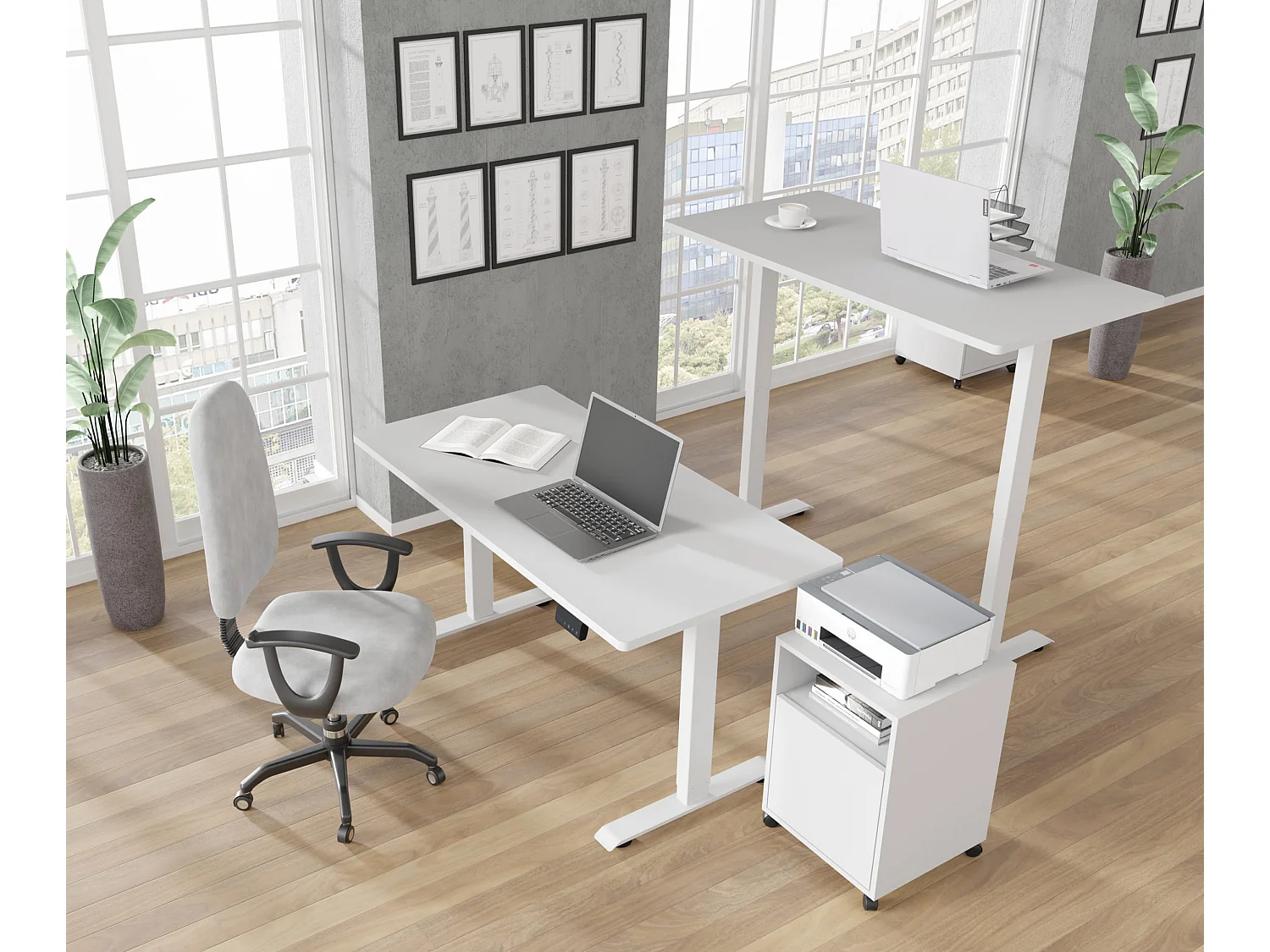 Bureau réglable en hauteur électrique 120x65x2,5cm blanc