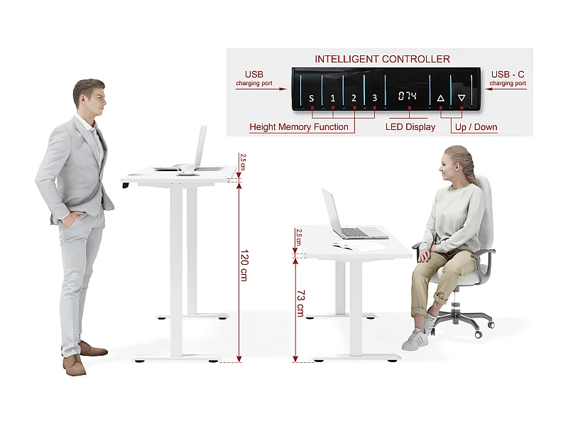 Elektrisch verstelbaar bureau 120x65 wit