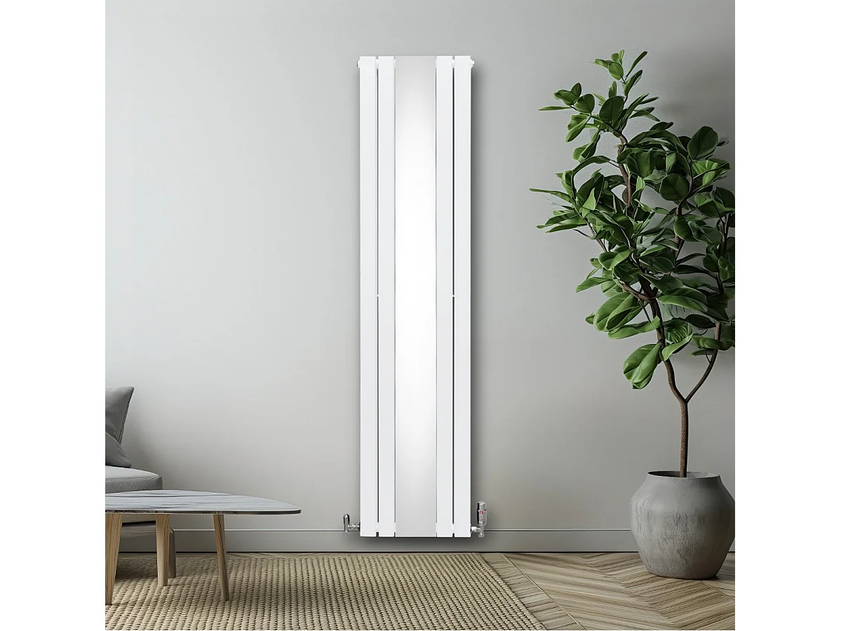 Grzejnik z płaskim lustrem i zaworami - 1800 mm x 425 mm - biały