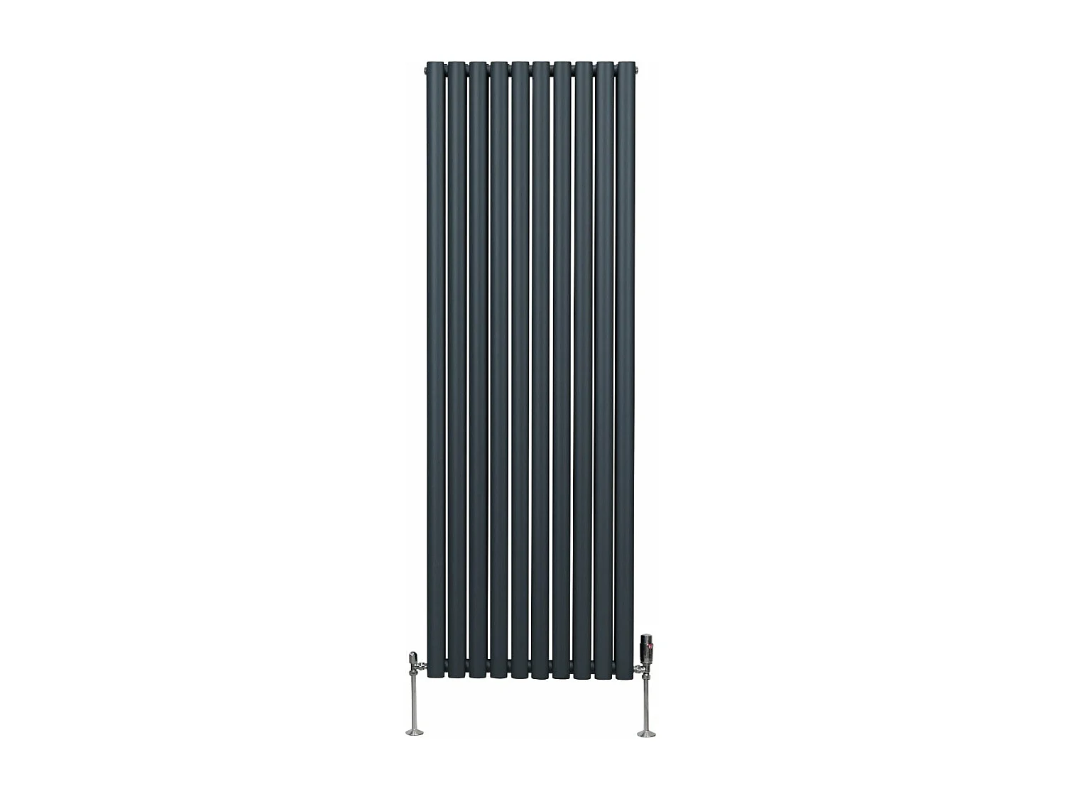Radiatore a colonna ovale e valvole cromate TRV - 1800mm x 600mm - Grigio antracite