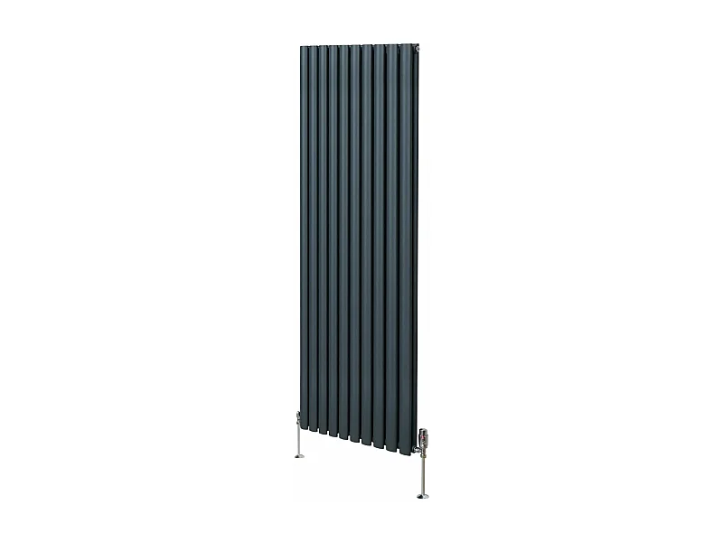 Radiatore a colonna ovale e valvole cromate TRV - 1800mm x 600mm - Grigio antracite