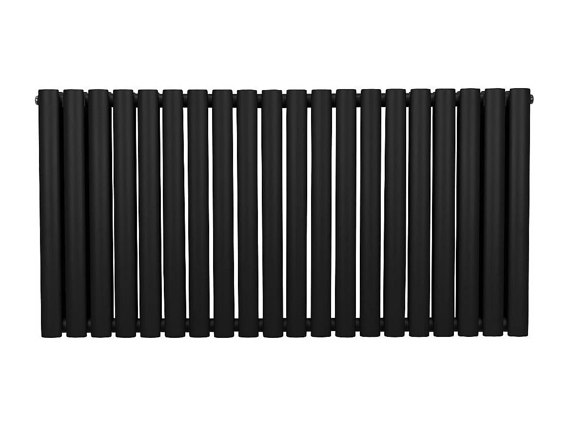 Radiatore a colonna ovale 600 mm x 1200mm Designer Doppio pannello Termosifone Nero Acciaio Orizzontale Inclusi Spazzola per la pulizia Kit di fissaggio e staffe
