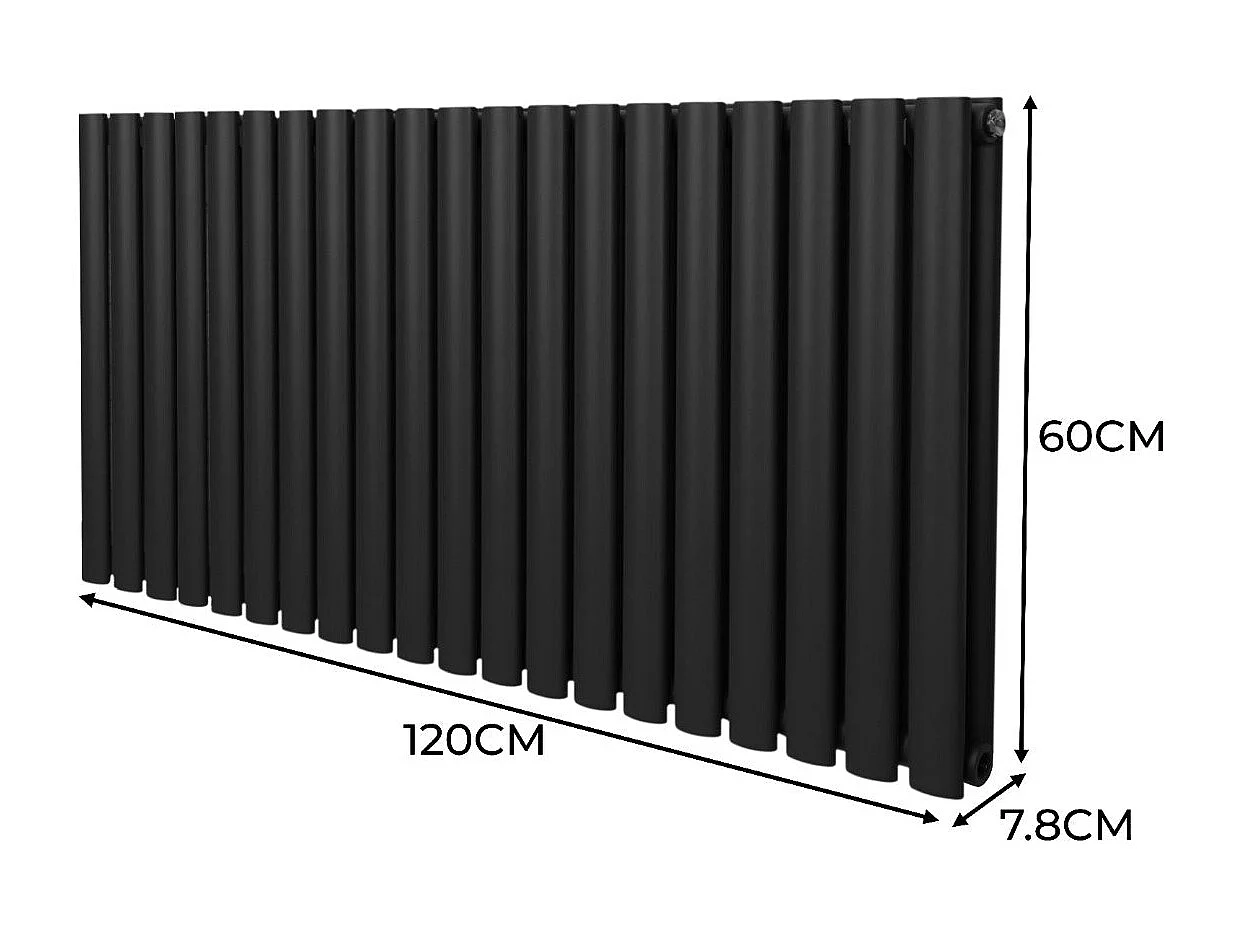 Oval Röhrenheizkörper - 600mm x 1200mm - Schwarz