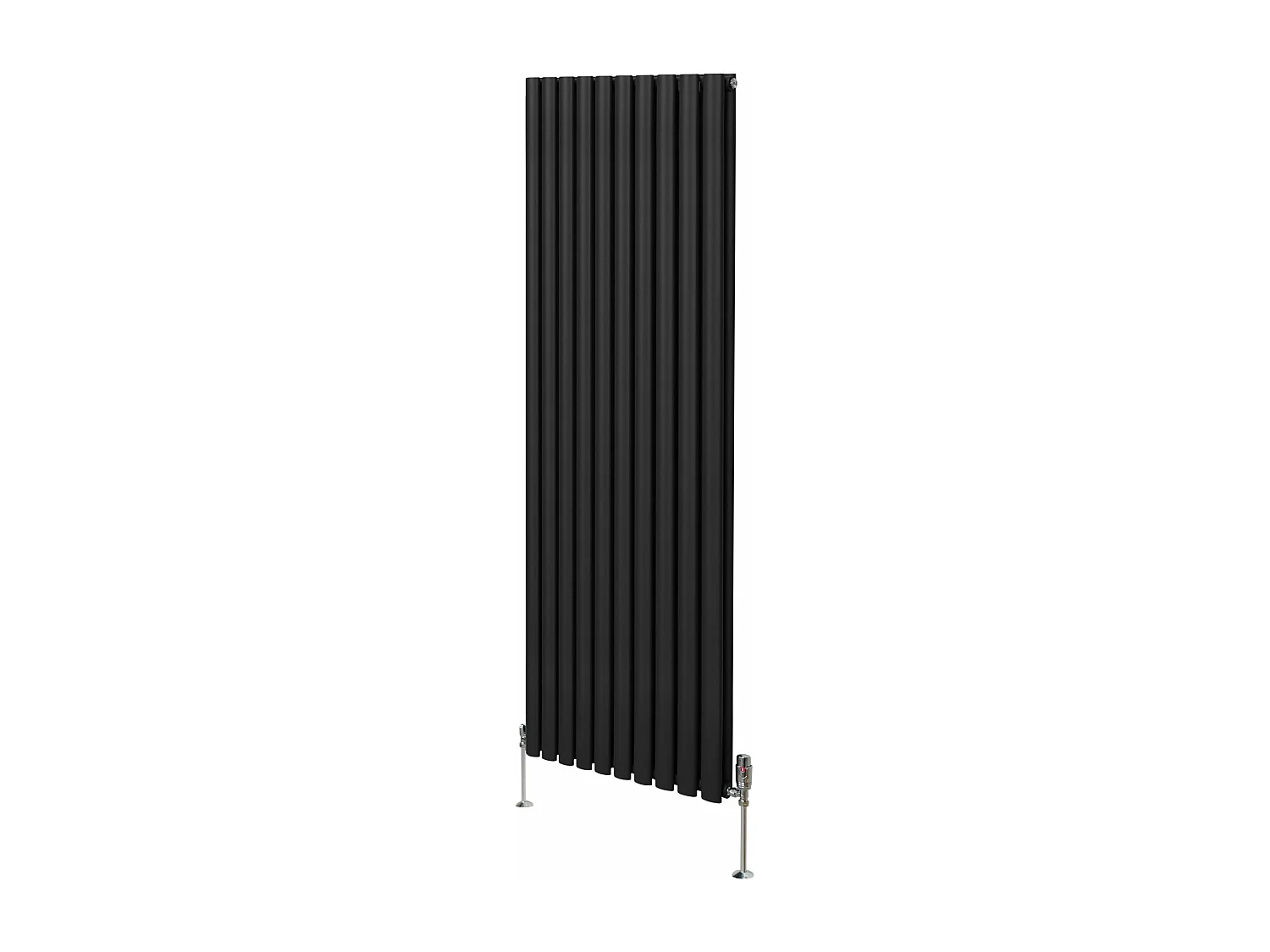 Radiatore a colonna ovale e valvole cromate TRV - 1800mm x 600mm - Nero