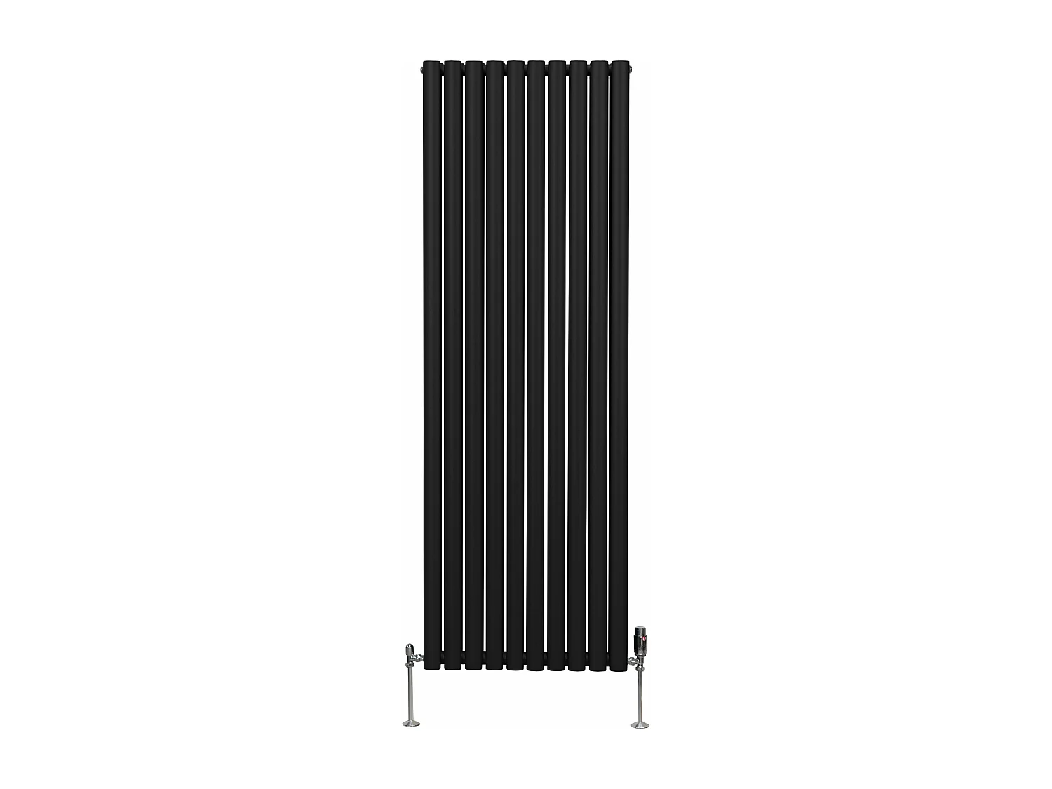 Radiatore a colonna ovale e valvole cromate TRV - 1800mm x 600mm - Nero
