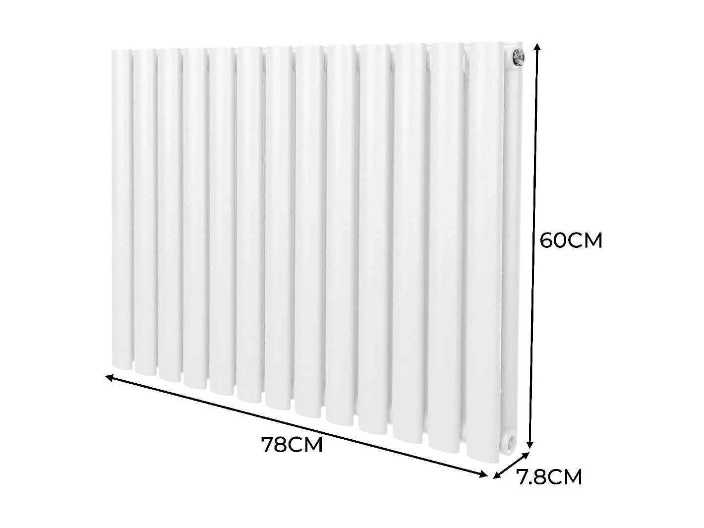 Radiatore a colonna ovale 600 mm x 780mm Designer Doppio pannello Termosifone Bianco Acciaio Orizzontale Inclusi Spazzola per la pulizia Kit di fissaggio e staffe
