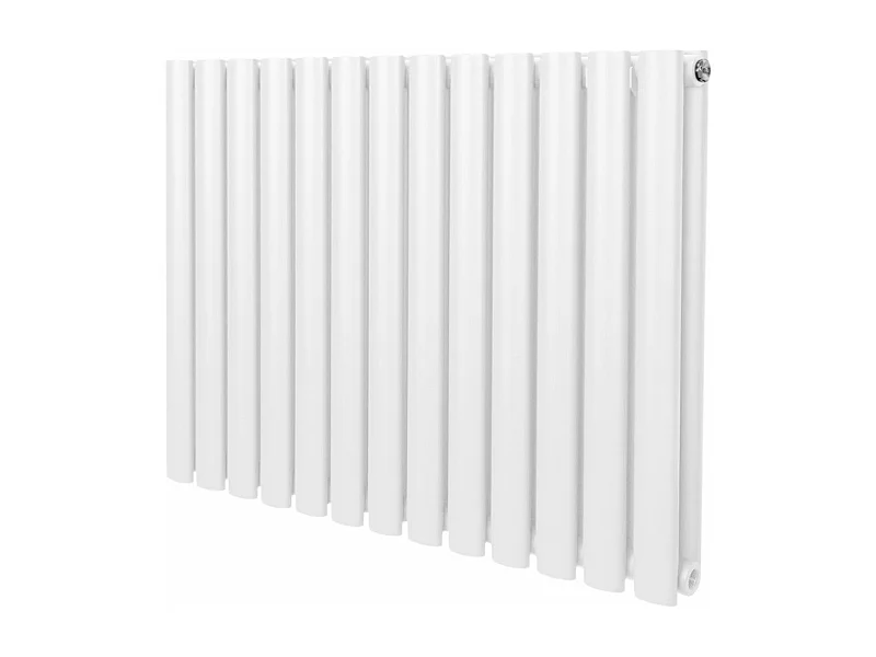 Radiatore a colonna ovale 600 mm x 780mm Designer Doppio pannello Termosifone Bianco Acciaio Orizzontale Inclusi Spazzola per la pulizia Kit di fissaggio e staffe