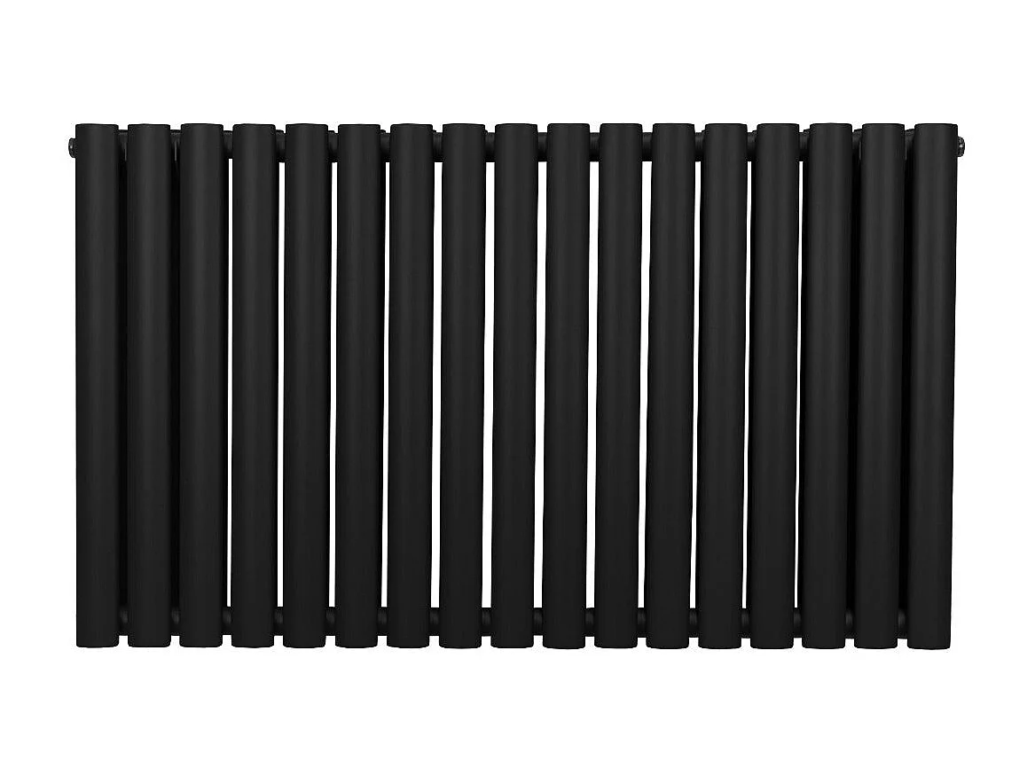 Radiatore a colonna ovale 600 mm x 1020mm Designer Doppio pannello Termosifone Nero Acciaio Orizzontale Inclusi Spazzola per la pulizia Kit di fissaggio e staffe