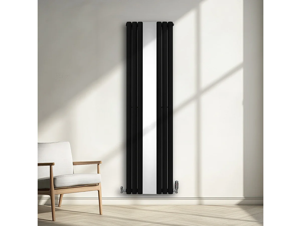 Oval Mirror Radiator & Valves - 1800mm x 500mm - Black