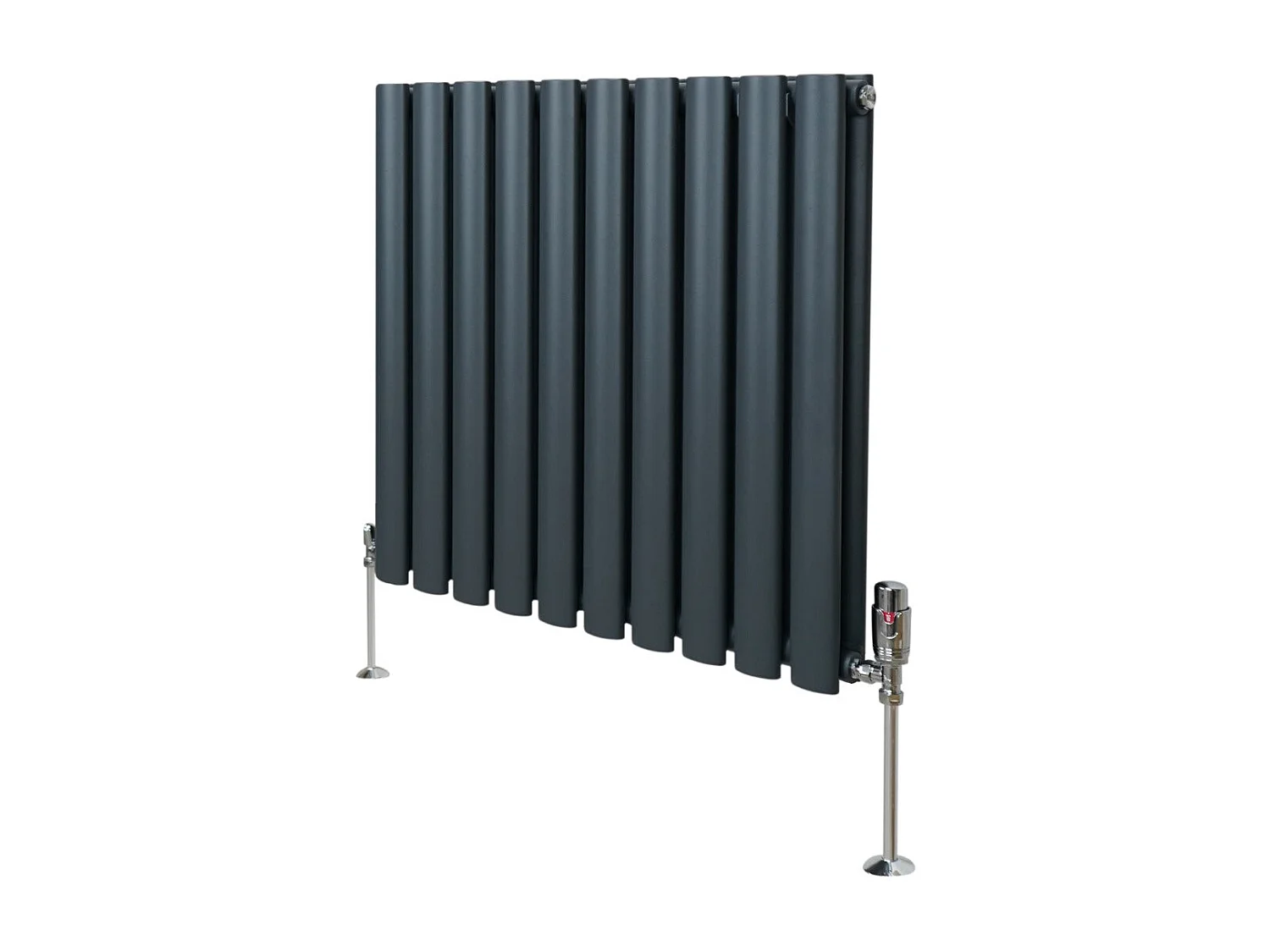 Radiatore a colonna ovale e valvole cromate TRV - 600 mm x 600 mm - Grigio antracite
