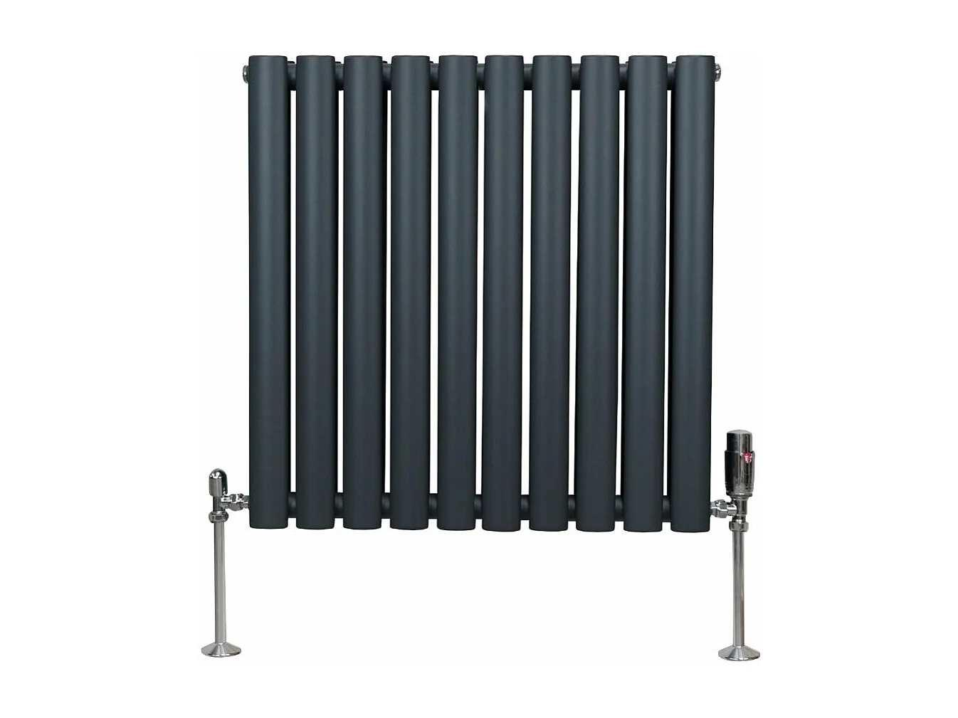 Radiatore a colonna ovale e valvole cromate TRV - 600 mm x 600 mm - Grigio antracite