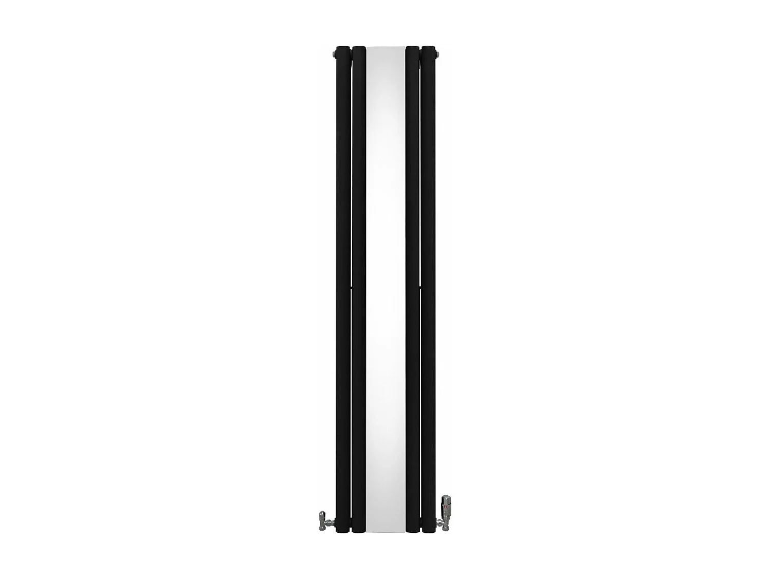 Radiador de Columna Ovalada con Espejo y Válvulas cromadas TRV, Negro, 1800 mm x 380 mm