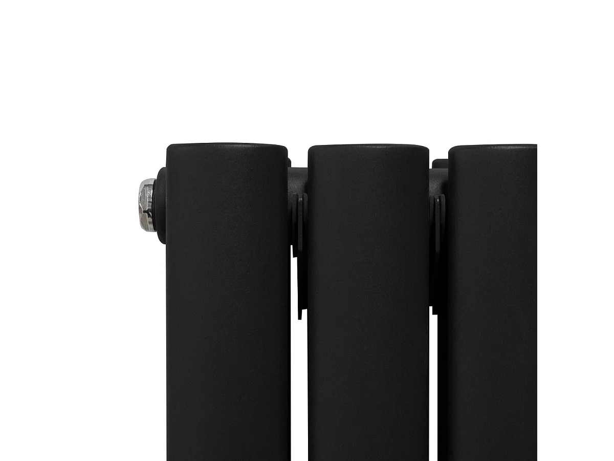 Oval Röhrenheizkörper mit Spiegel & Chrom Thermostatventile - 1800mm x 380mm – Schwarz