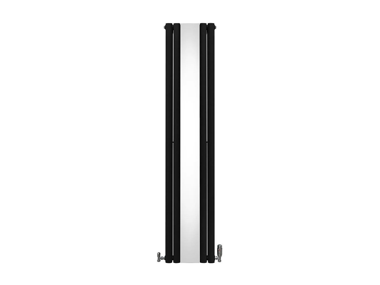 Owalny grzejnik lustrzany i zawory - 1800 mm x 380 mm - czarny