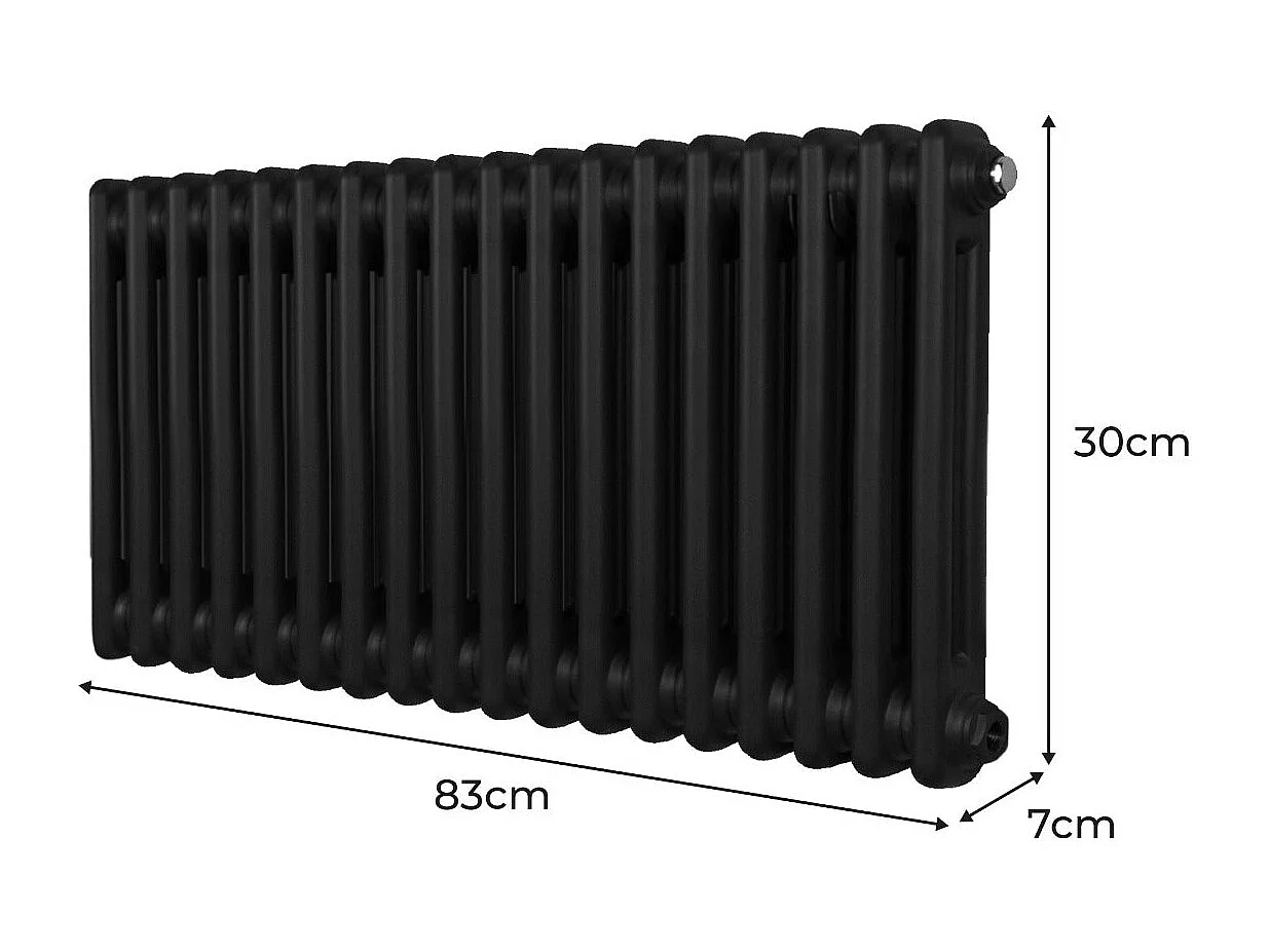 Traditionel 2-søjlet radiator - 300 x 832 mm - Sort