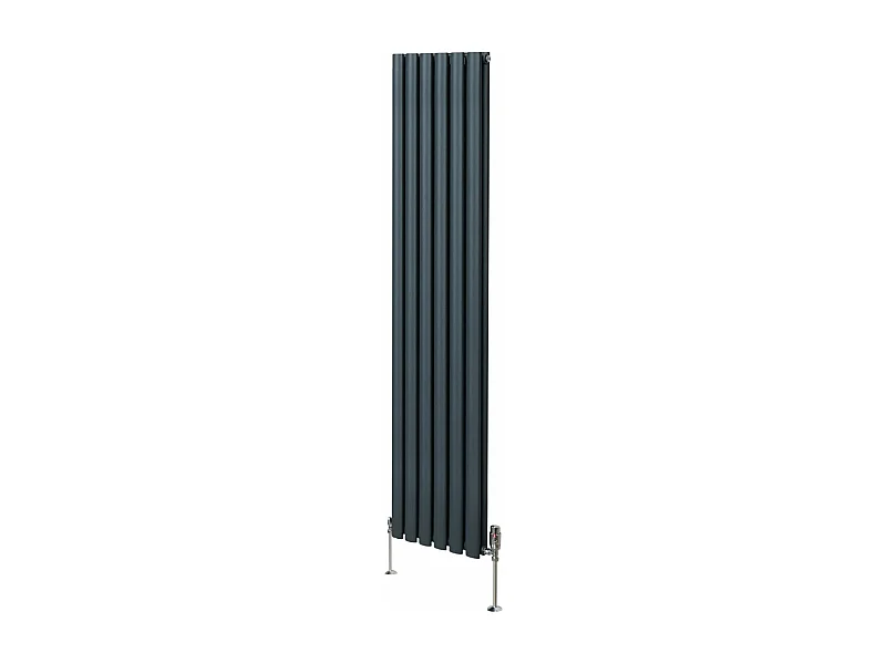 Radiatore a colonna ovale e valvole cromate TRV - 1800mm x 360mm - Grigio antracite