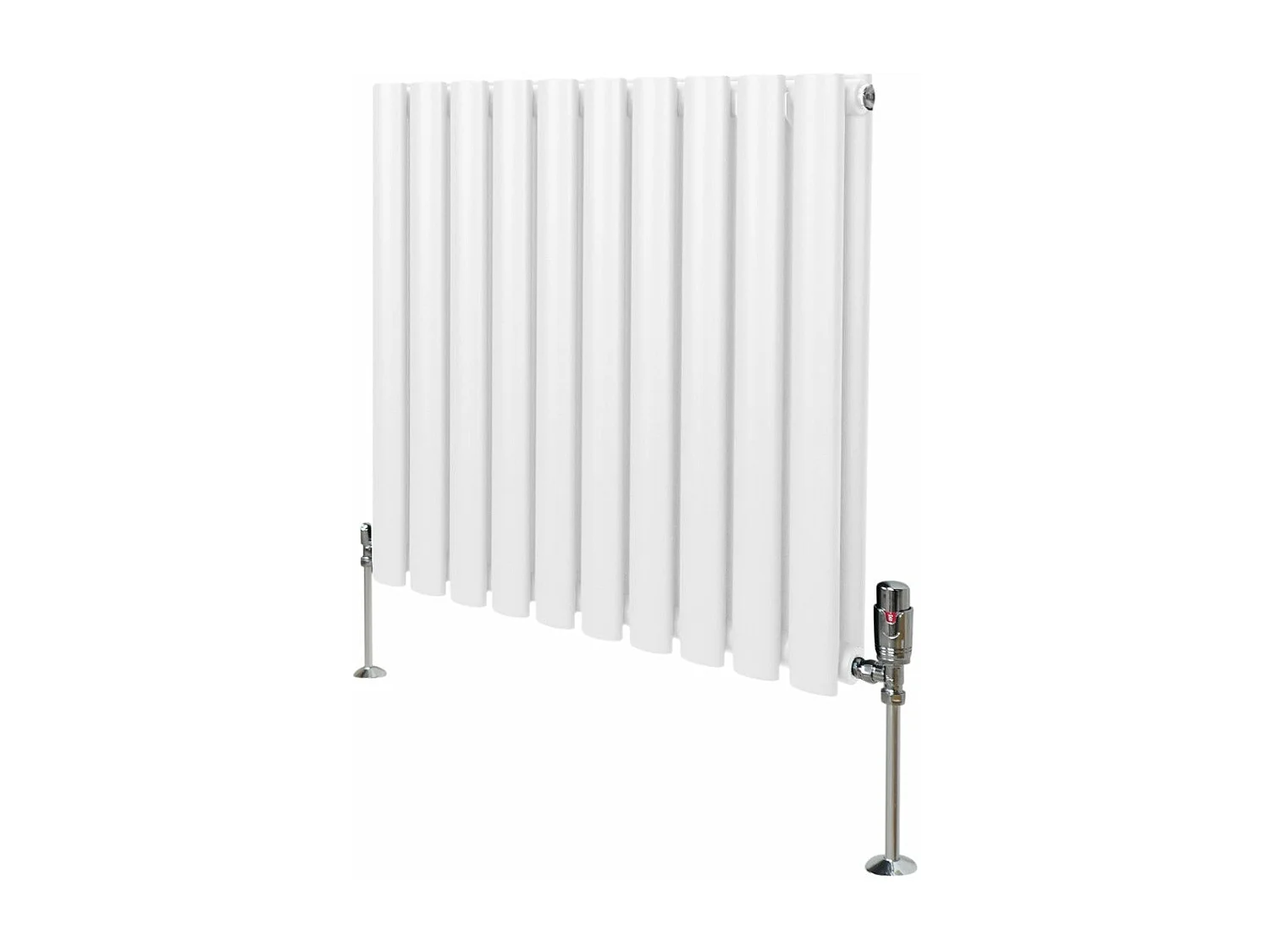Radiatore a colonna ovale e valvole cromate TRV - 600 mm x 600 mm - Bianco