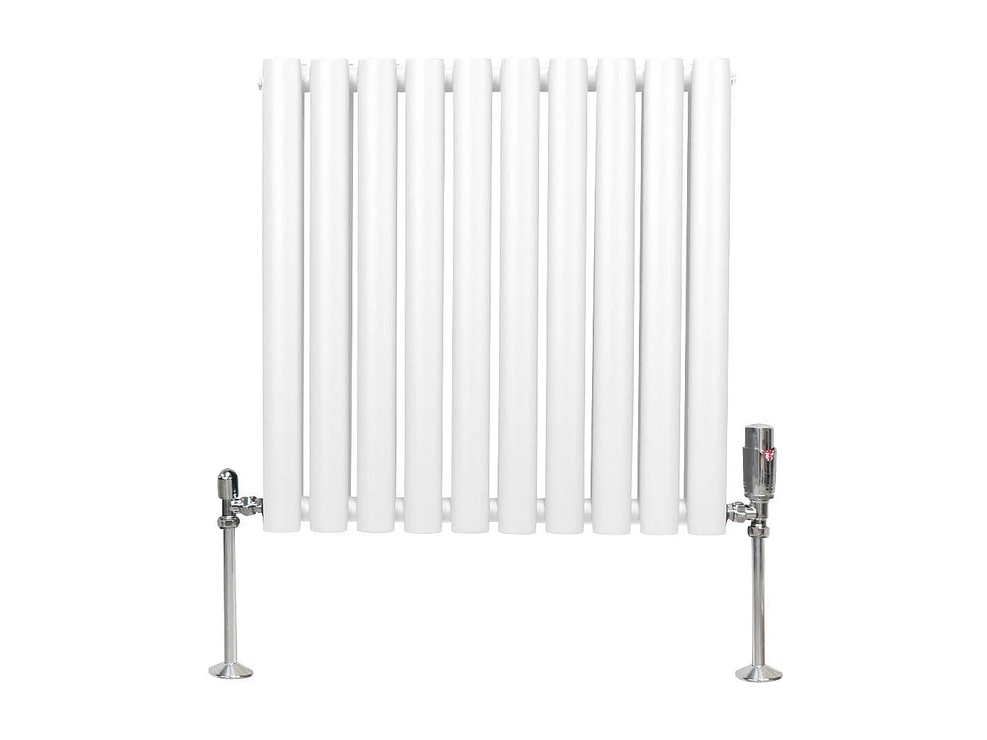 Radiatore a colonna ovale e valvole cromate TRV - 600 mm x 600 mm - Bianco