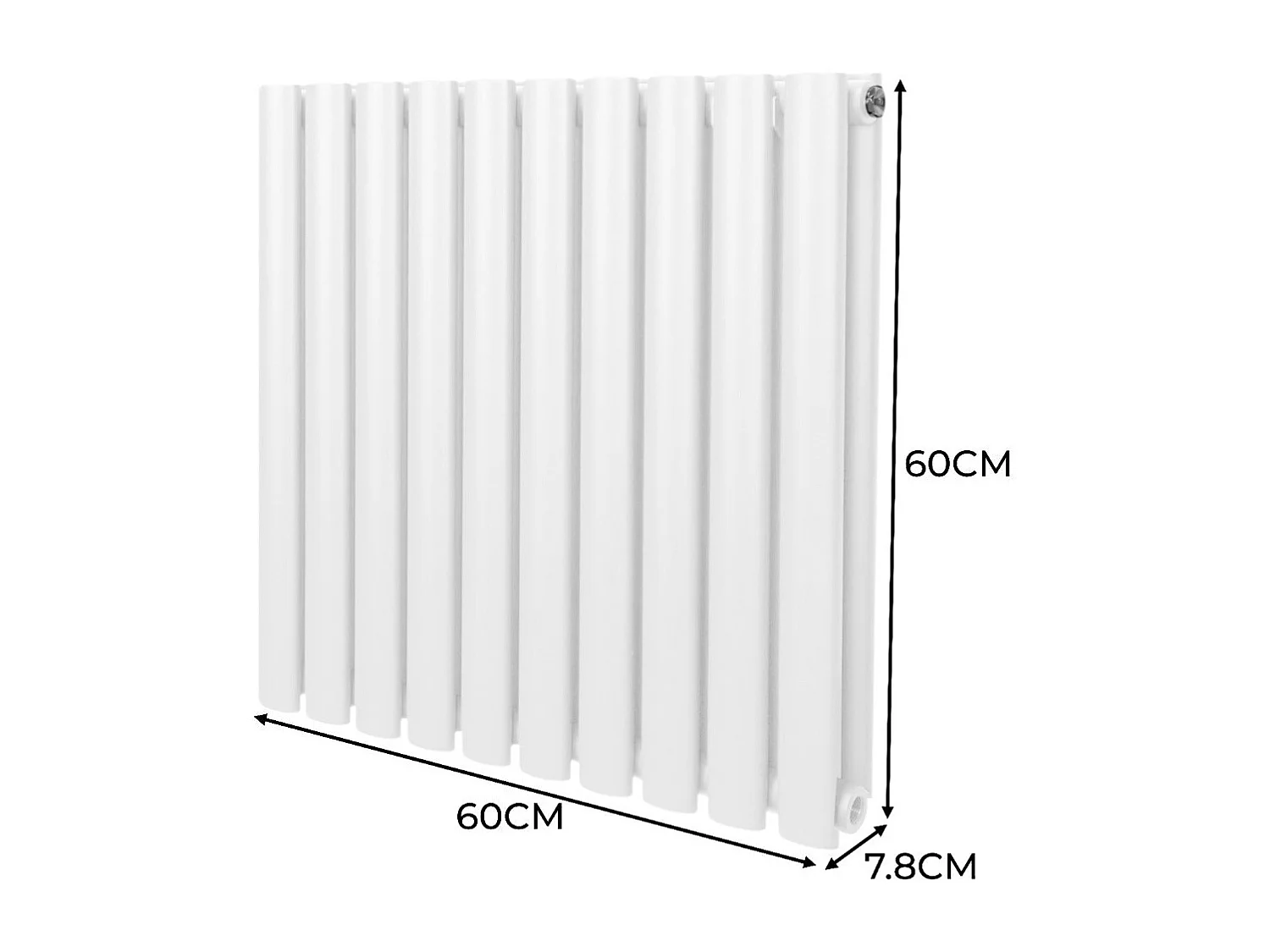 Radiatore a colonna ovale e valvole cromate TRV - 600 mm x 600 mm - Bianco