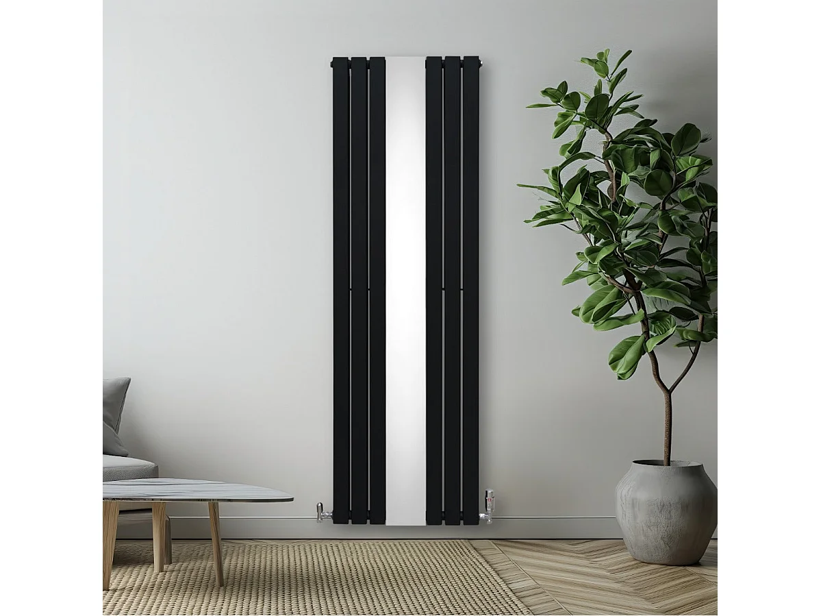 Radiador Plano con Espejo y Válvulas Cromadas TVR - 1800 mm x 565 mm - Negro