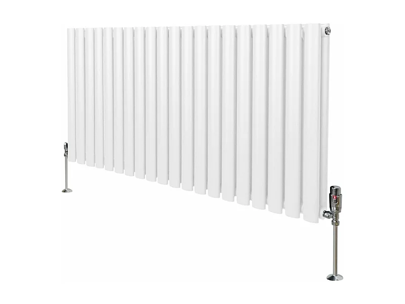 Radiatore a colonna ovale e valvole cromate TRV - 600 mm x 1200mm - Bianco