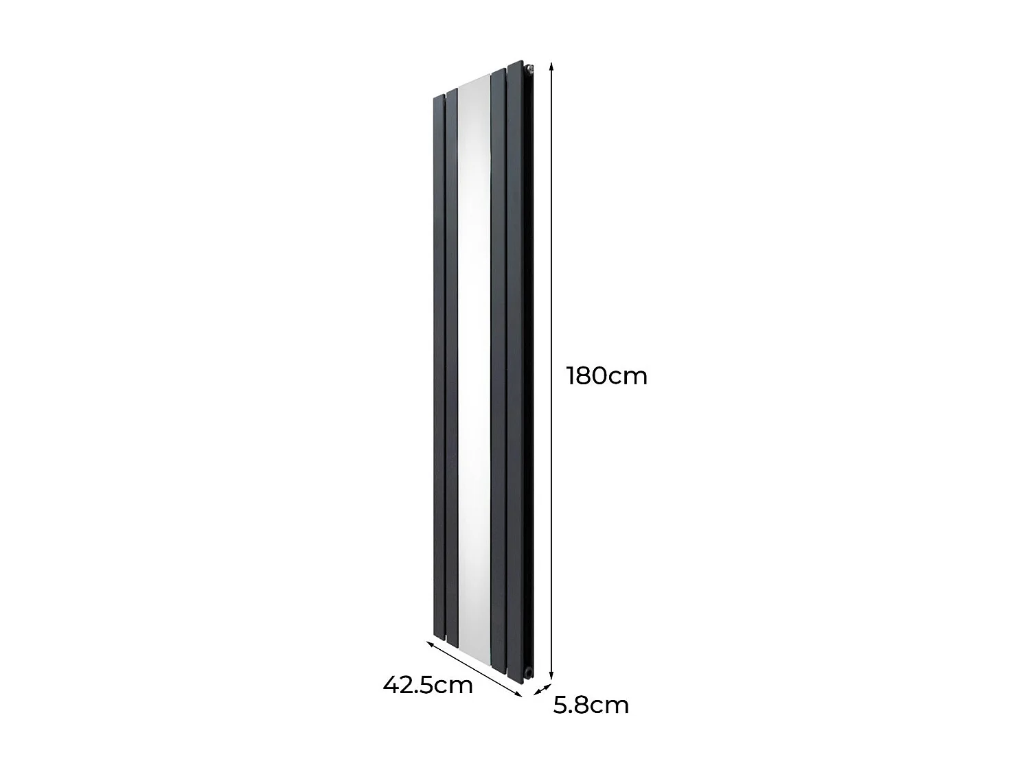 Radiateur Plat avec Miroir & Valves - 1800mm x 425mm – Gris Anthracite