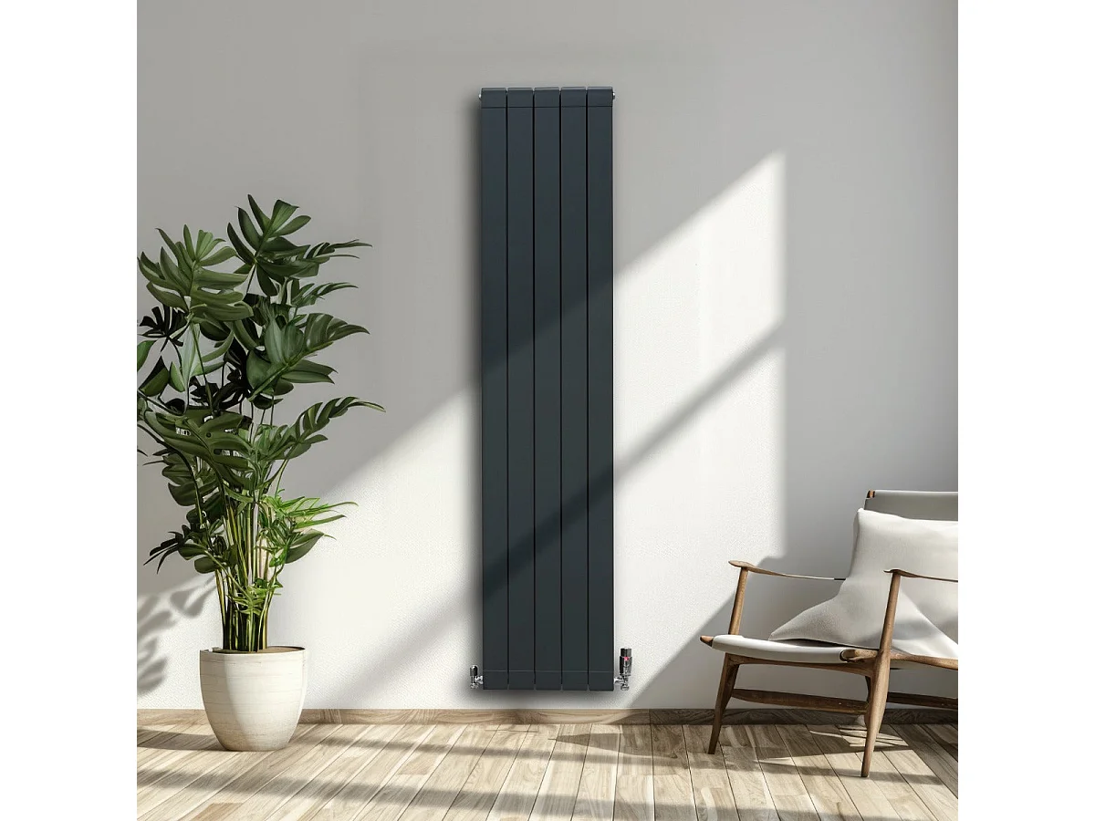 Aluminium Paneelheizkörper & Chrom Thermostatventile - 1800mm x 395mm – Anthrazitgrau