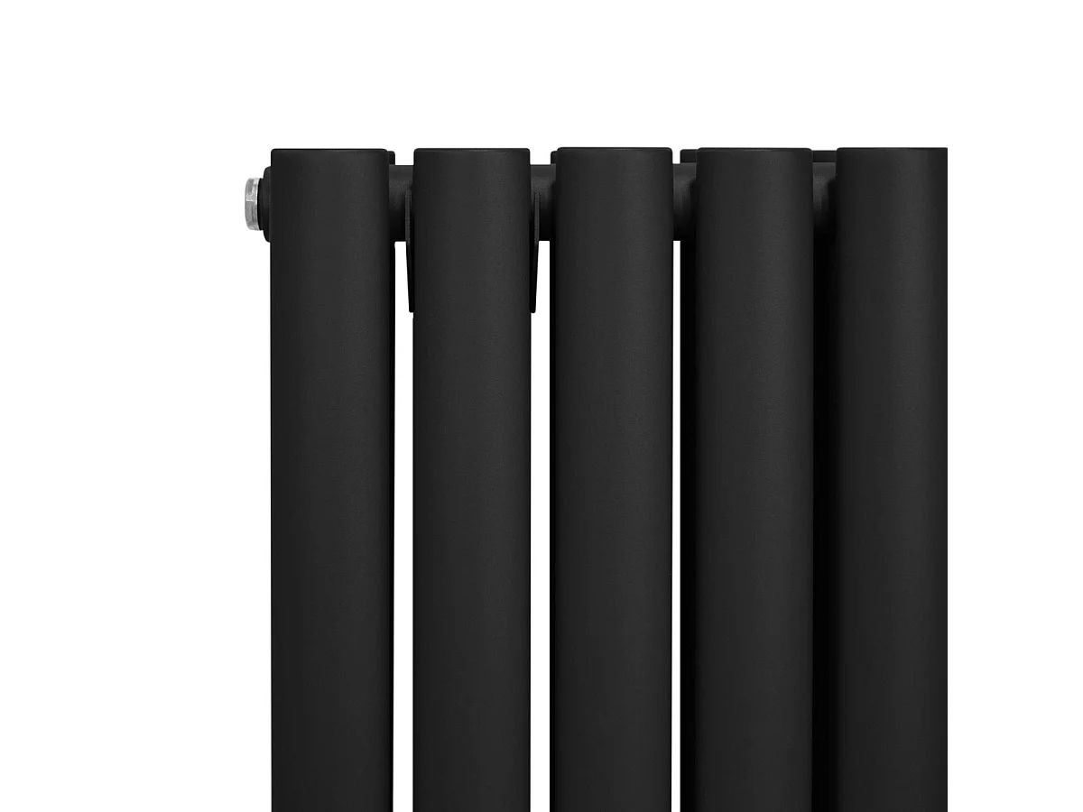 Radiatore a colonna ovale e valvole cromate TRV - 1600mm x 480mm - Nero