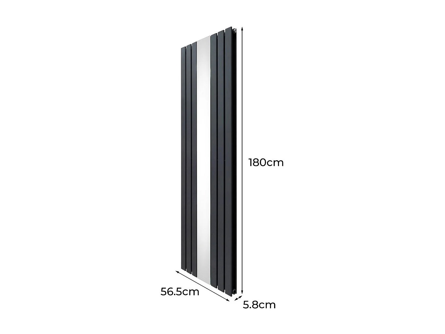 Flat Mirror Radiator & Valves - 1800mm x 565mm - Anthracite Grey