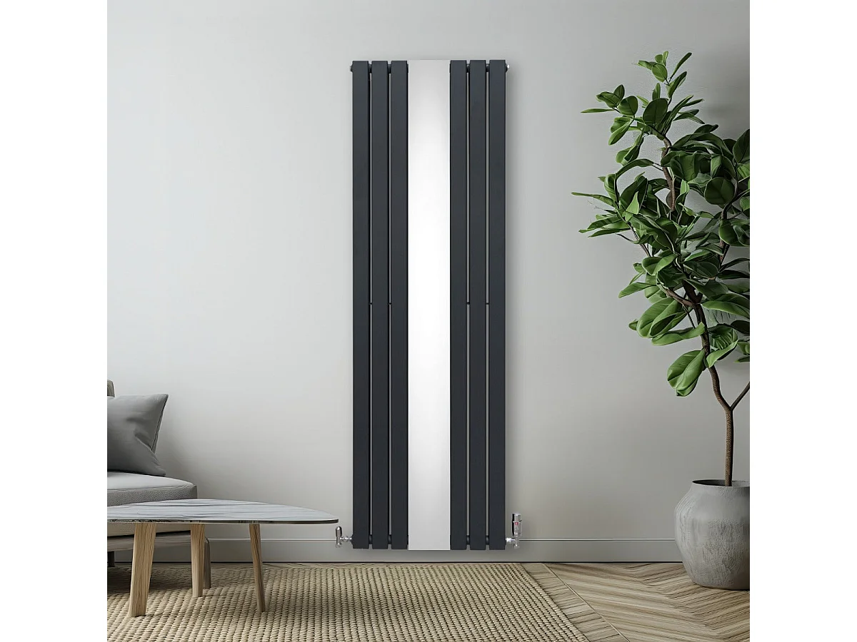Flat Mirror Radiator & Valves - 1800mm x 565mm - Anthracite Grey