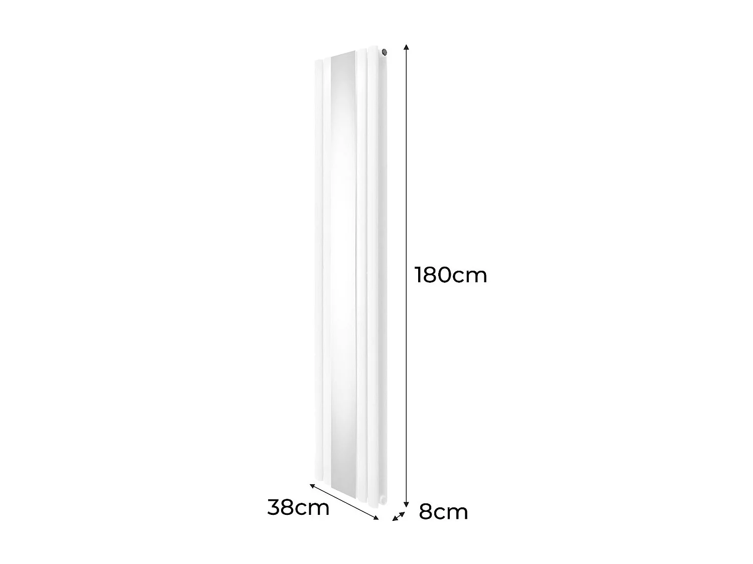 Owalny grzejnik lustrzany i zawory - 1800 mm x 380 mm - biały