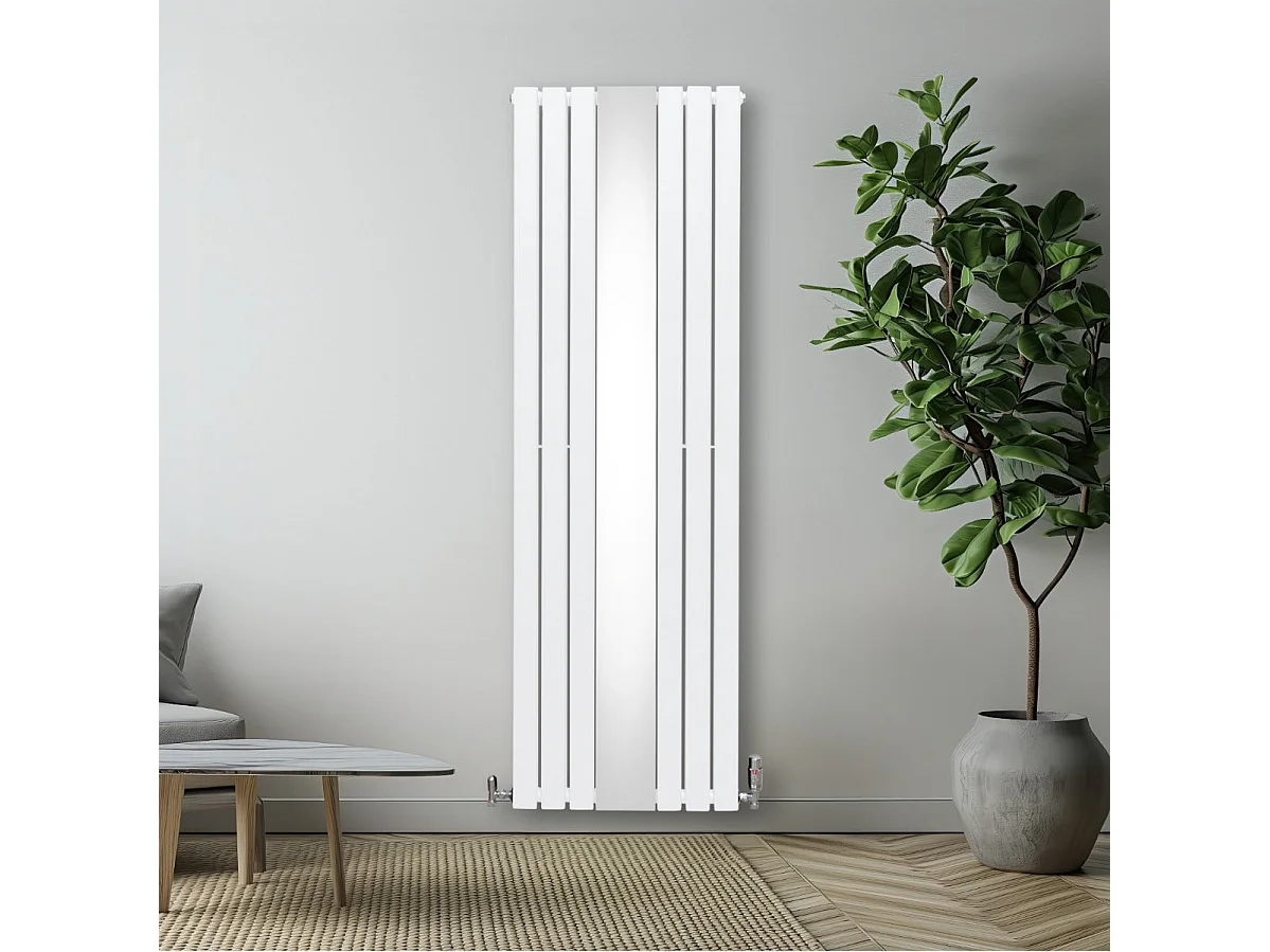 Grzejnik z płaskim lustrem i zaworami - 1800 mm x 565 mm - biały