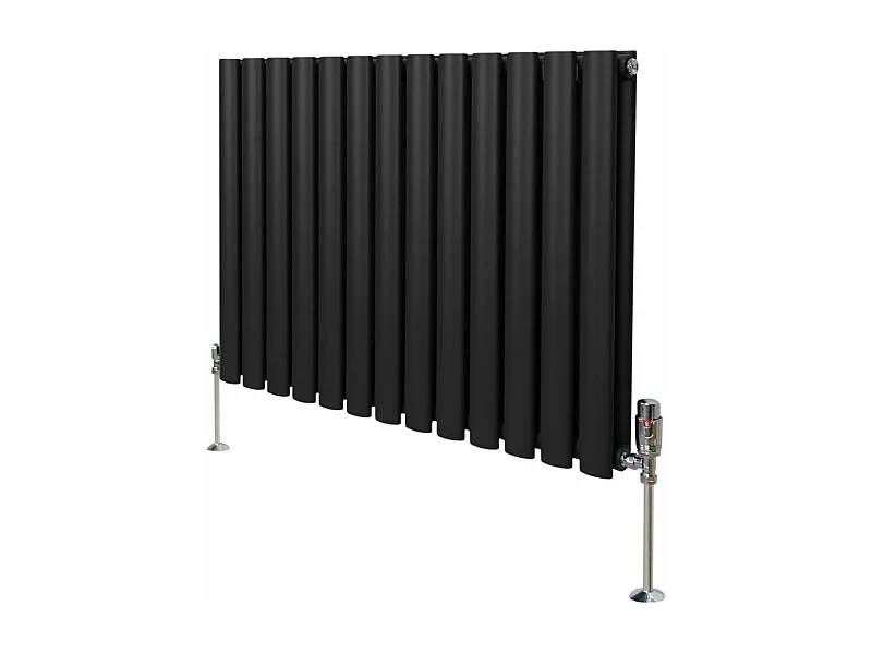 Radiatore a colonna ovale e valvole cromate TRV - 600 mm x 780mm - Nero