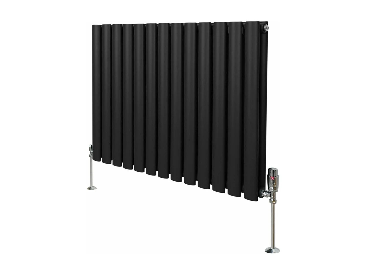 Radiatore a colonna ovale e valvole cromate TRV - 600 mm x 780mm - Nero