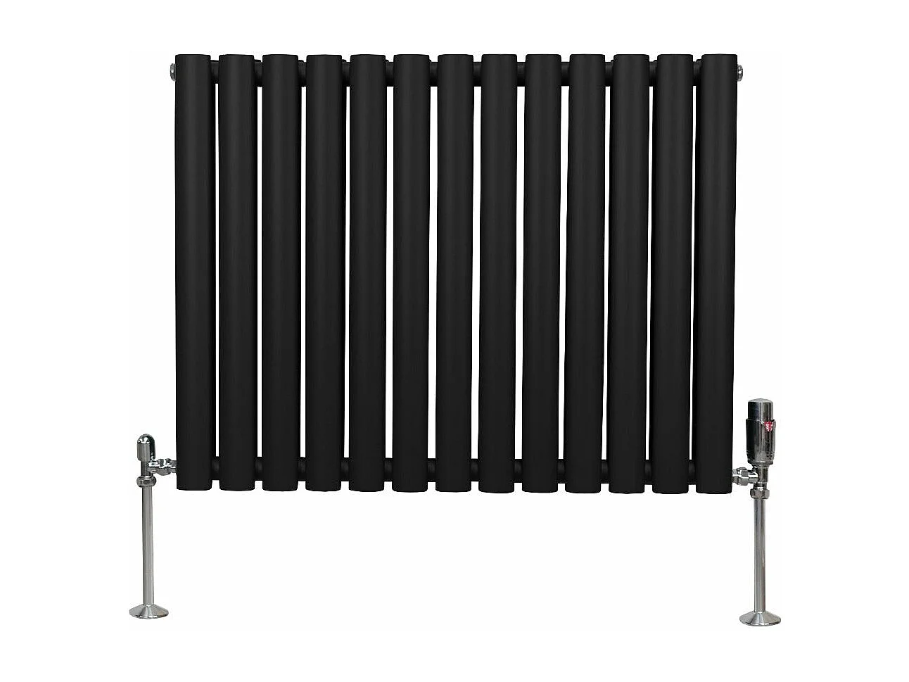 Radiatore a colonna ovale e valvole cromate TRV - 600 mm x 780mm - Nero