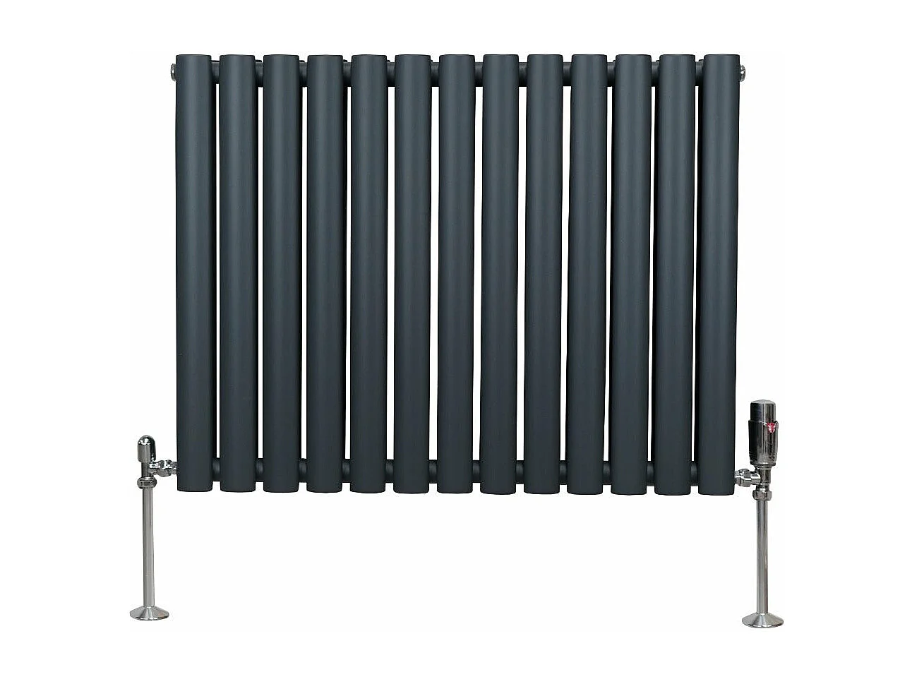 Radiatore a colonna ovale e valvole cromate TRV - 600 mm x 780mm - Grigio antracite