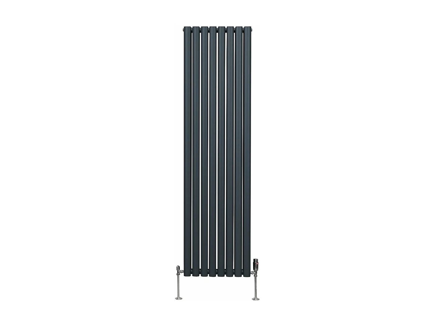 Radiatore a colonna ovale e valvole cromate TRV - 1800mm x 480mm - Grigio antracite