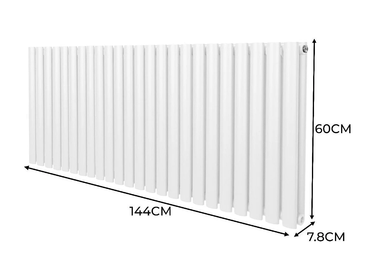 Radiatore a colonna ovale e valvole cromate TRV - 600 mm x 1440mm - Bianco