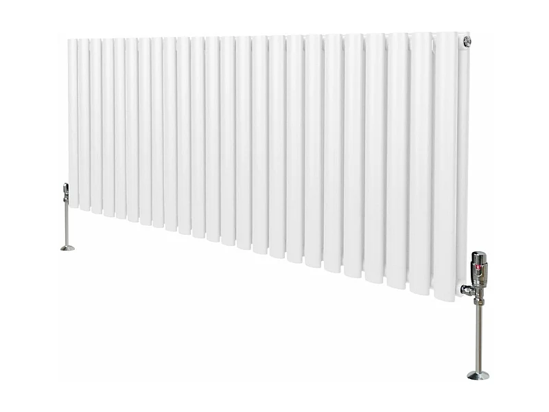 Radiatore a colonna ovale e valvole cromate TRV - 600 mm x 1440mm - Bianco