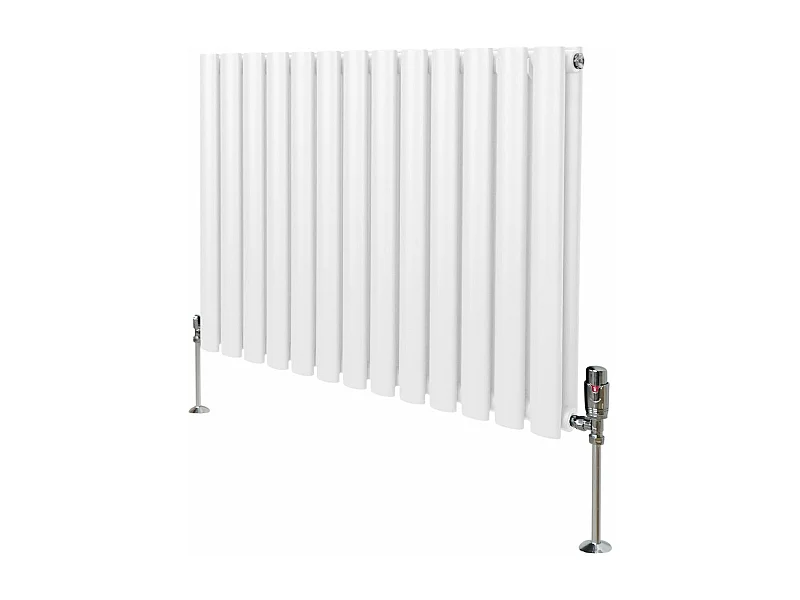 Radiatore a colonna ovale e valvole cromate TRV - 600 mm x 780mm - Bianco