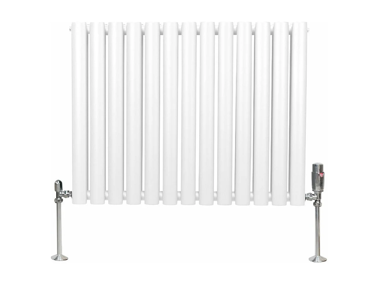Radiatore a colonna ovale e valvole cromate TRV - 600 mm x 780mm - Bianco