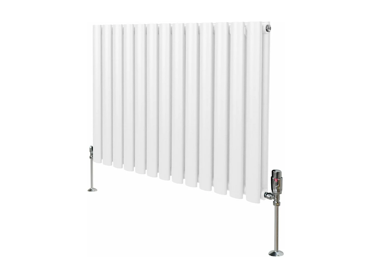 Radiatore a colonna ovale e valvole cromate TRV - 600 mm x 780mm - Bianco