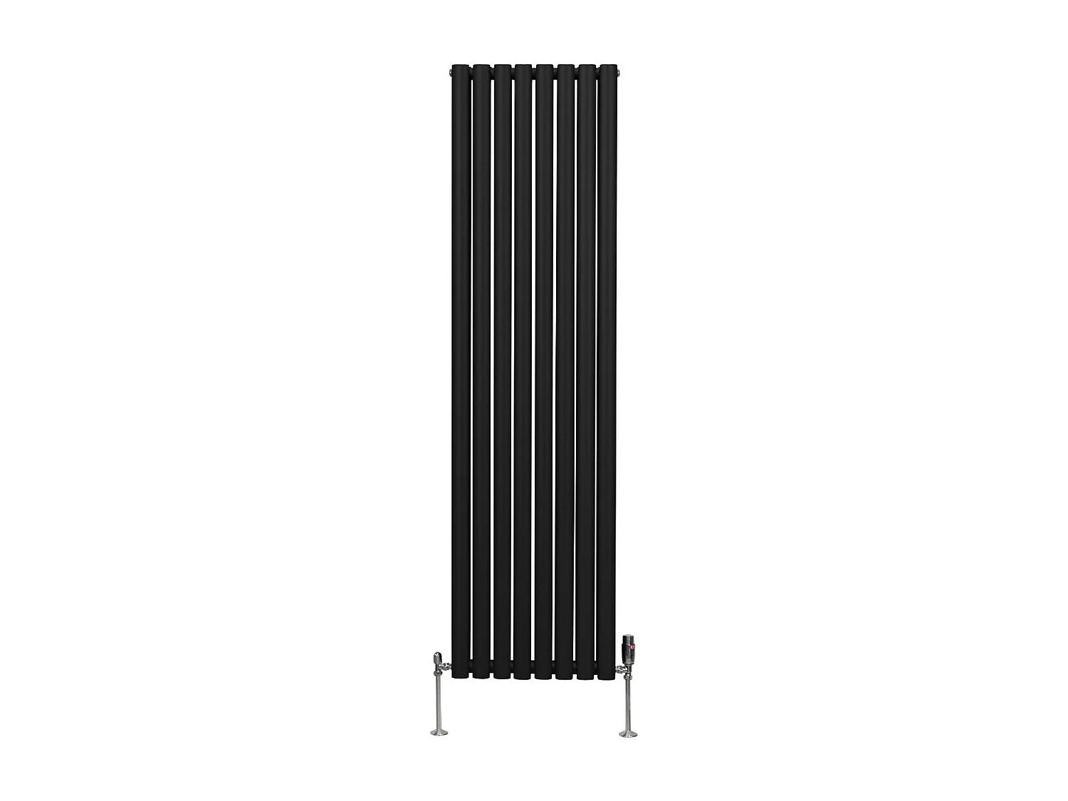 Radiatore a colonna ovale e valvole cromate TRV - 1800mm x 480mm - Nero