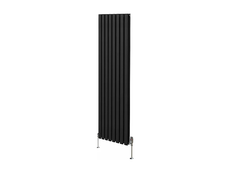 Radiatore a colonna ovale e valvole cromate TRV - 1800mm x 480mm - Nero